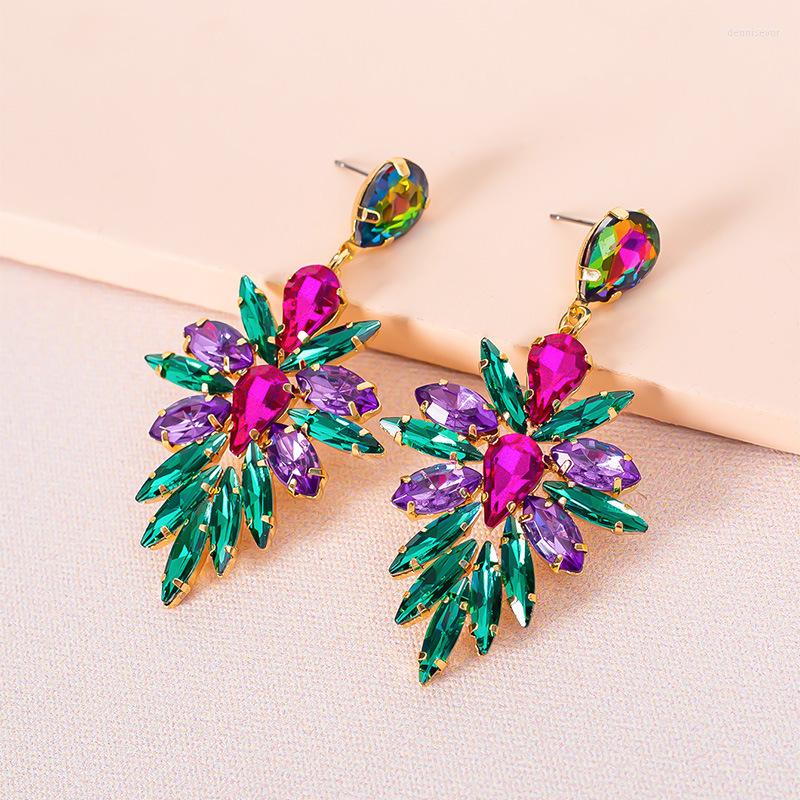 

Dangle Earrings Fashion Exaggerated Crystal Glass Flower Pendant Statement Drop For Women Girls Big Colorful Earring Jewelry