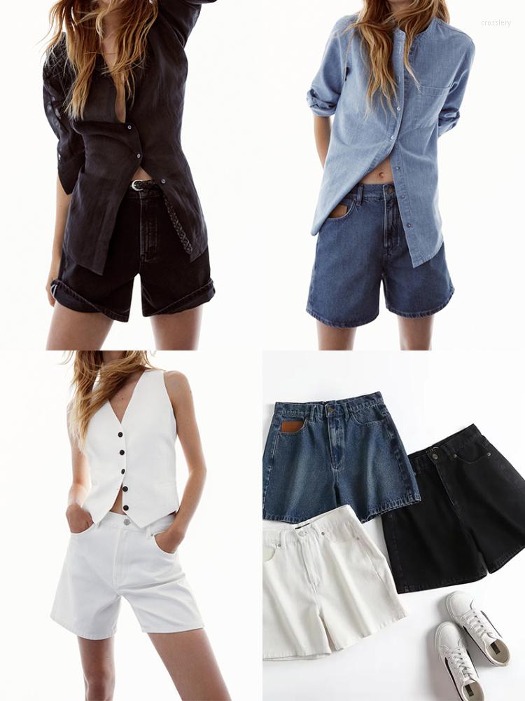 

Women's Shorts Women Tricolor Pocket Solid Color Lmitation Denim Casual, Blue