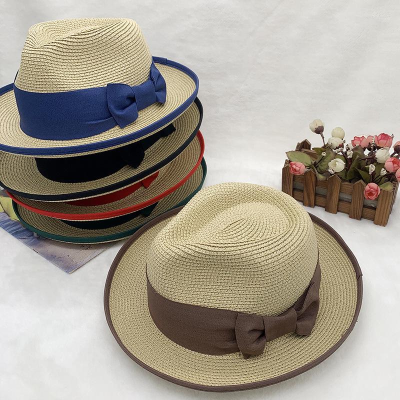 

Wide Brim Hats Men's And Women's Curled Bow Sun Protection Warp Knitted Satin Classic Versatile Summer Straw Hat Jazz Cap 2023, 13
