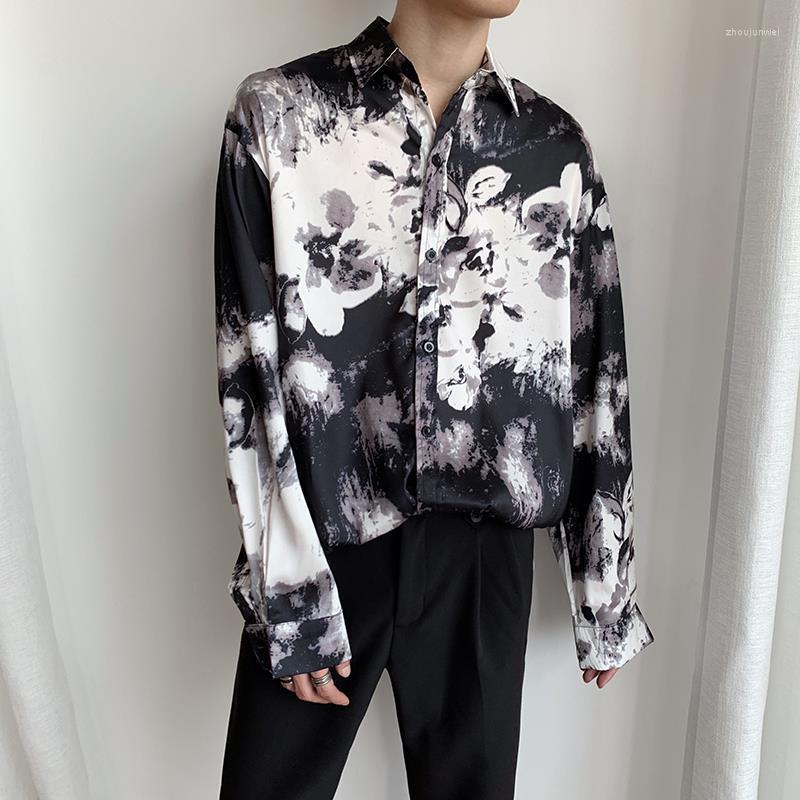 

Men's Casual Shirts Spring/Summer Korea Harajuku Boys Blooming Vintage Ink Style Shirt Top Handsome Sunshine Boy Loose Ruffian Men