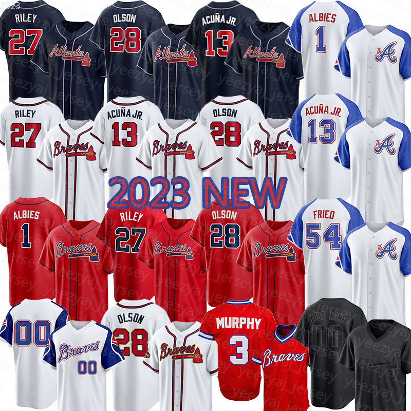 

2023 Baseball Jersey Wear 13 Ronald Acuna Jr 28 Matt Olson 1 Ozzie Albies Braves Luplow Hank Aaron Marcell Ozuna Woman Austin Riley Eddie Rosario Atlanta Chipper Jones, Mens (yongshi)