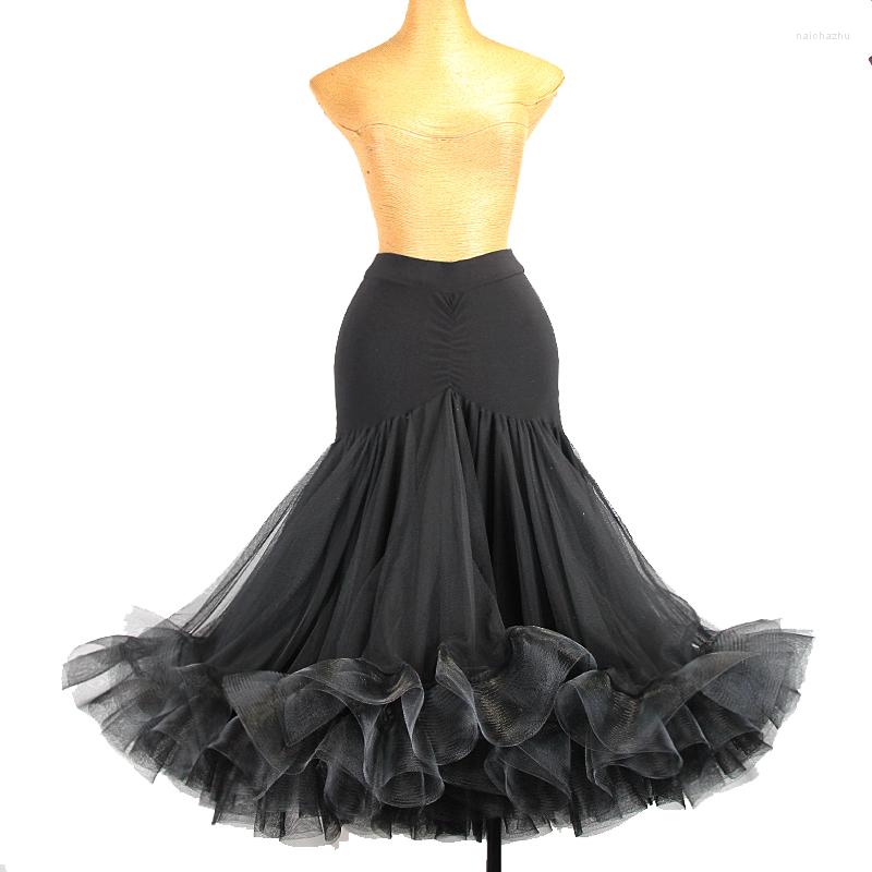 

Stage Wear Black Ballroom Dance Skirt Women Waltz Costume Fish Tail Fluffy Adult Ballrom Performance Clothes DNV17304