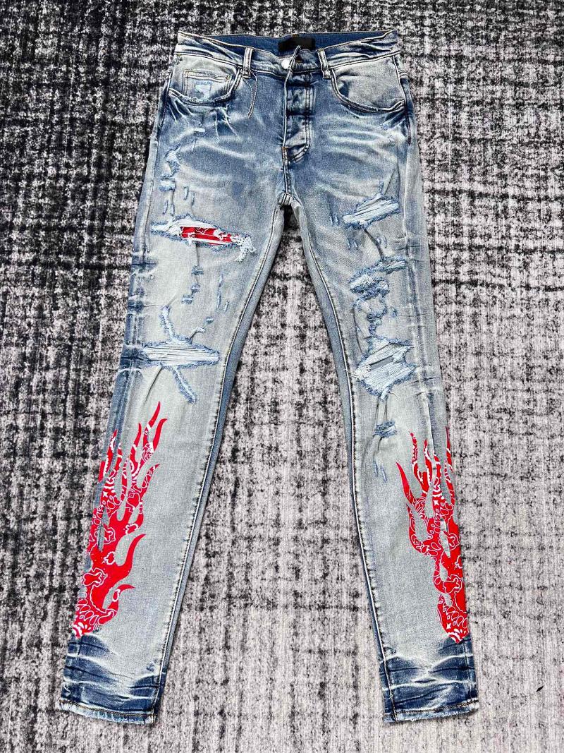 

Men's Jeans High Quality Flame Ripped Fashion Slim Fit Plus Size Men, Blue