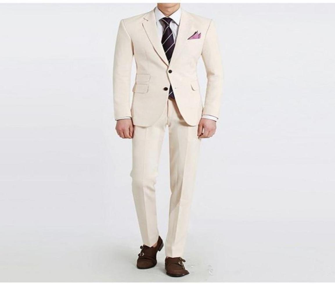 

New Customize Two Buttons Beige Groomsmen Notch Lapel Groom Tuxedos 2 Piece Men Suits WeddingProm Man Blazer JacketPants4976508