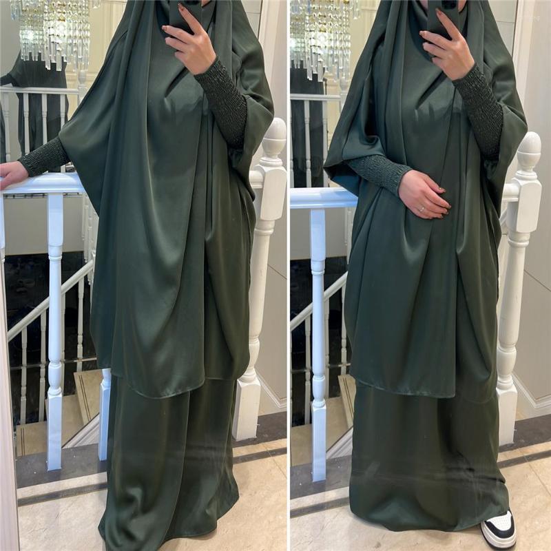 

Ethnic Clothing Eid Ramadan Women 2 Piece Dress Muslim Prayer Grment Set Khimar Jilbab Abaya Overhead Hijab Skirt Islam Worship Kaftan