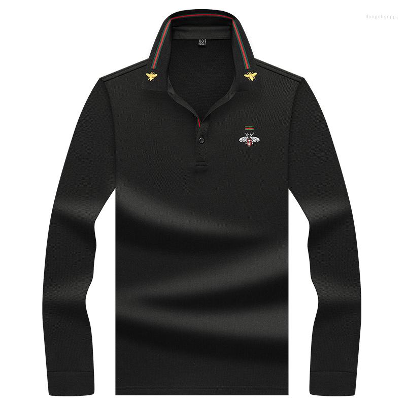 

Men's Polos Autumn Winter Men's Long-sleeved T-shirt Polo Shirt Color Matching Lapel Design Man Fashion Embroidery Business Top, 8975 black