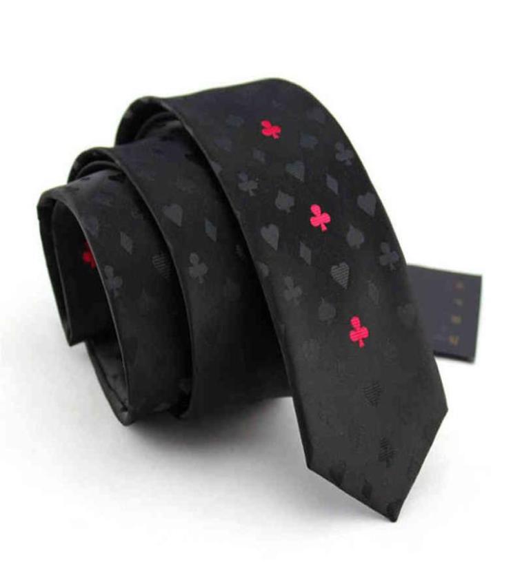 

High Quality 2020 Brand New 55CM Skinny Neckties For Men Wedding Ties Fashion Korean Style Poker Printed Handmade9942323