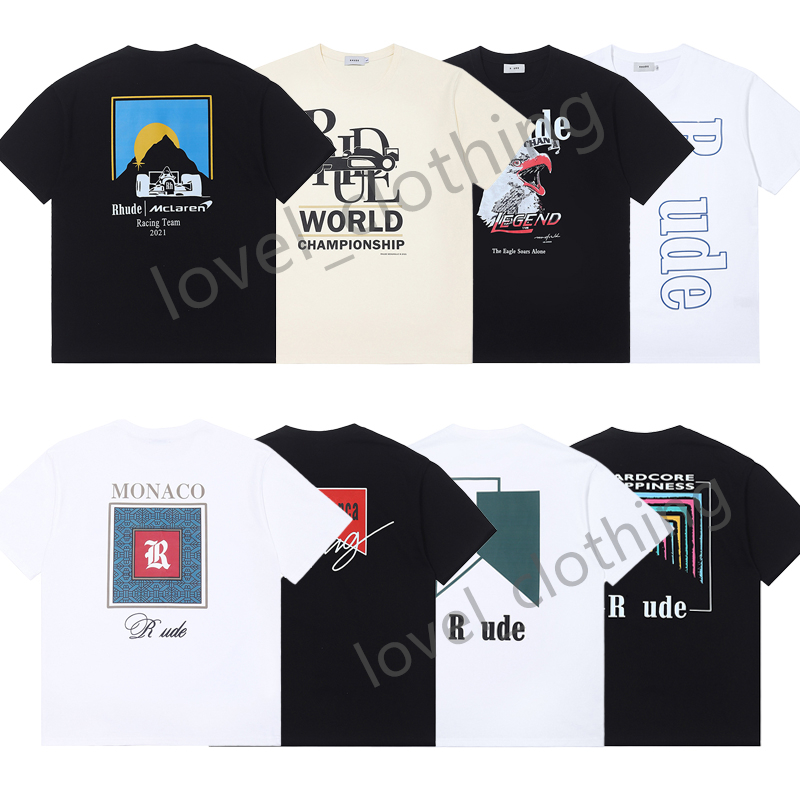 

Designer Mens women T shirts Rhude Summer Fashion leisure loose High quality Cottons letter print Luxurys trend Oversize tops Clothing Size -XL, 10