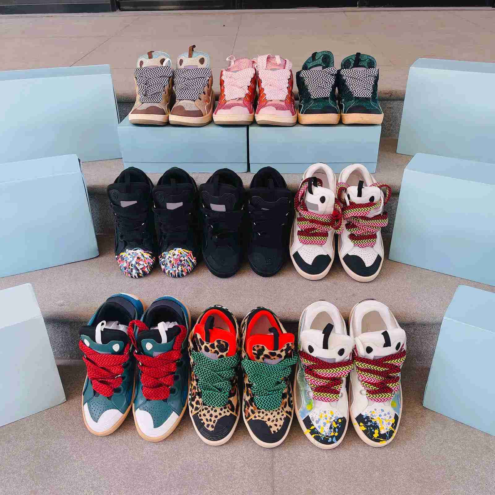 

Shoes CURB designer women men shoe nappa calfskin lace-up sneaker suede breathable mesh rubber platform stitching color Low top sneakers size