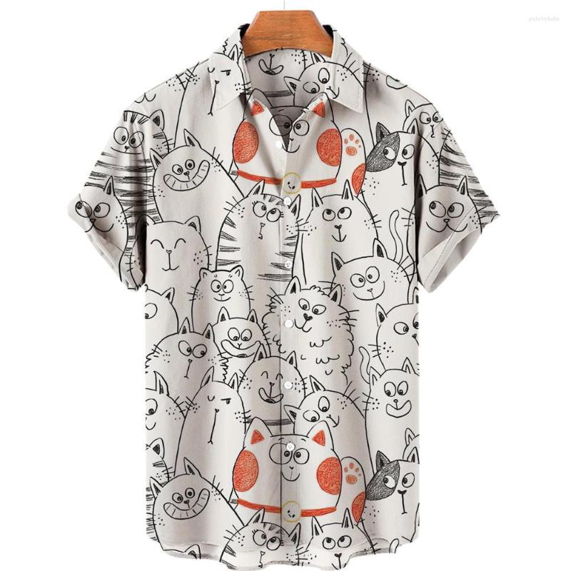 

Men' Casual Shirts Men' Shirt Fashion Cartoon Harajuku Short Sleeve For Men Funny Kitten Printing Lapel Tops Summer Oversized Button, E01-dy10234