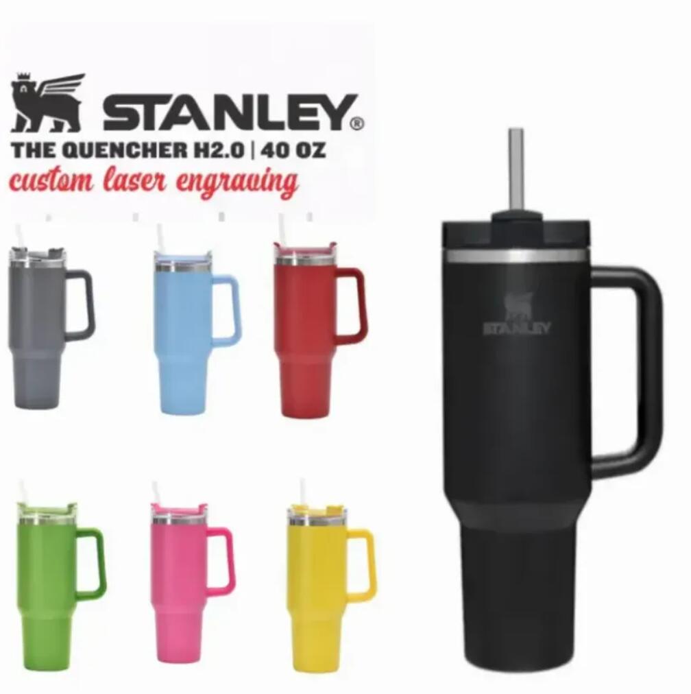 

40oz Pink Stanley Mugs Tumbler With Handle Insulated Tumbler Lids Straw Stainless Steel Coffee Tumbler Termos Cups with Logo GJ0524, Silver