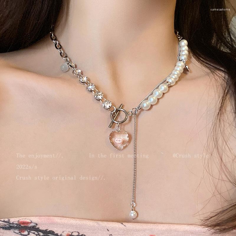 

Pendant Necklaces Trendy Jewelry Delicate Pearl Beaded Necklace Korean Style Women's Cubic Zirconia Heart Vintage Splicing Neck Chain