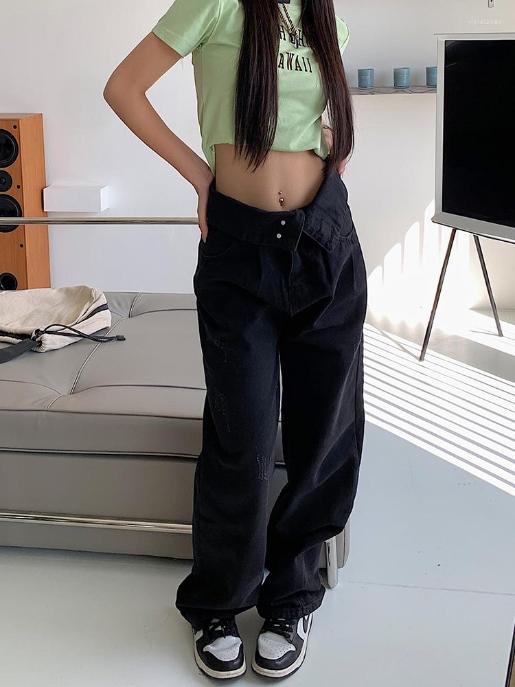

Women' Jeans Black Vintage Womenn High Waist Streetwear Fashion 2023 Summer Straight Jean Pants Baggy Wide Leg Denim Trousers