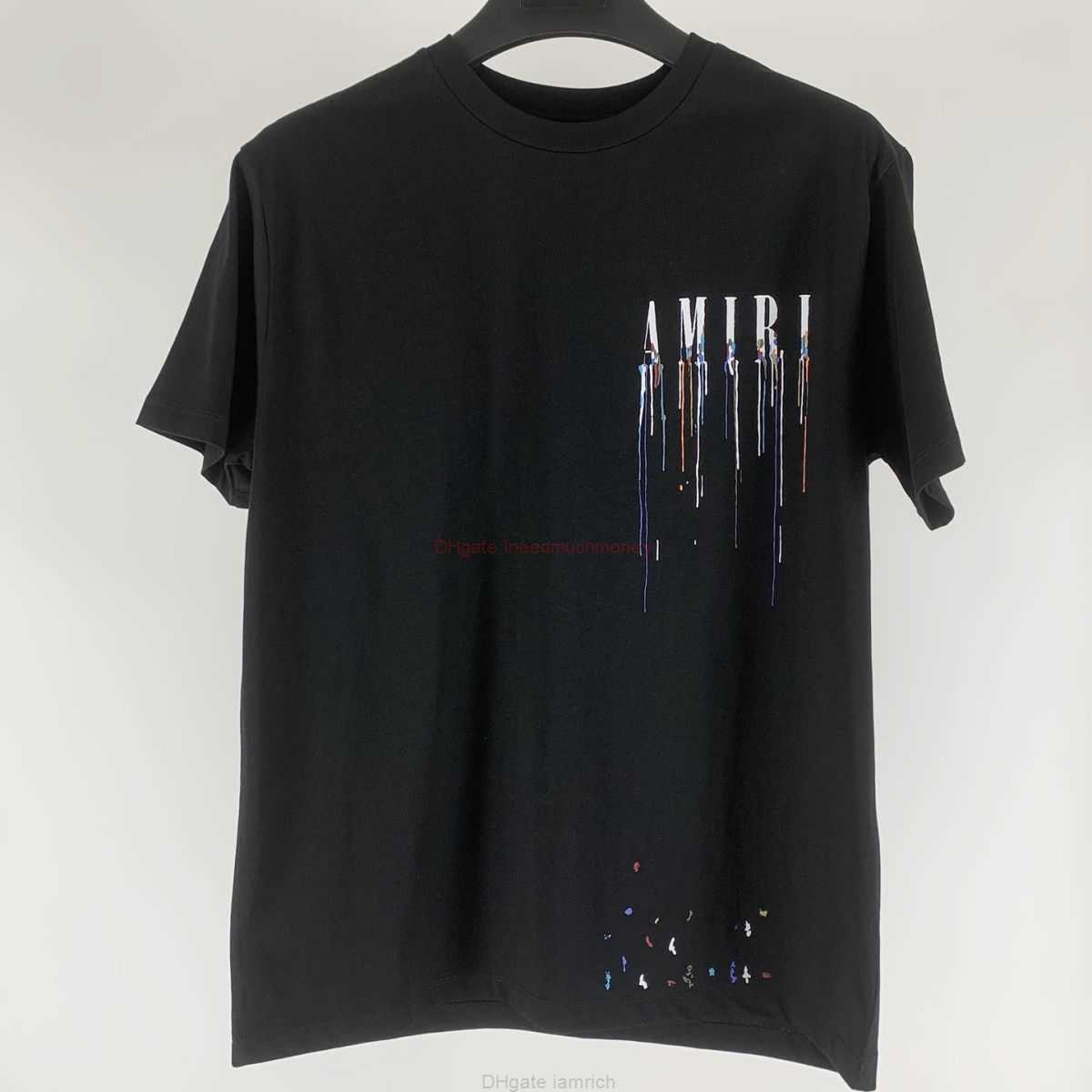 

Designer Fashion Clothing Amires Tees Am Tshirt 22ss New Amies Color Fluid Speckle Print Couple Casual Short Sleeve Black White Tshirt Luxury Casual Tops Mens Cotton