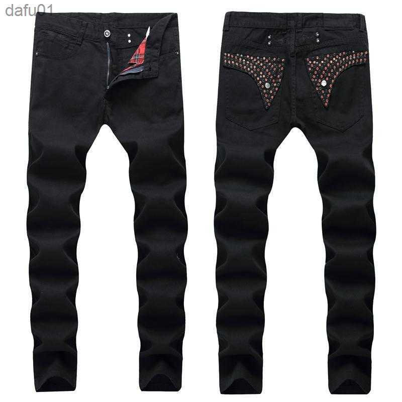

Men's Jeans 2020 new Mens Straight Slim Fit Biker Jeans With Zip men s clothing Distrressed Hole Streetwear Style luxury Robin Jeans L230520, Black