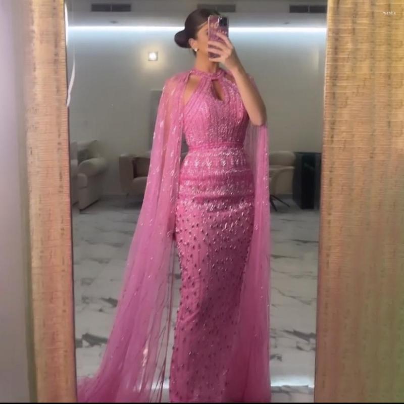 

Party Dresses Serene Hill Pink Mermaid Elegant Cape Sleeves Beaded Luxury Evening Gowns For Women Arabic 2023 LA71817, Black