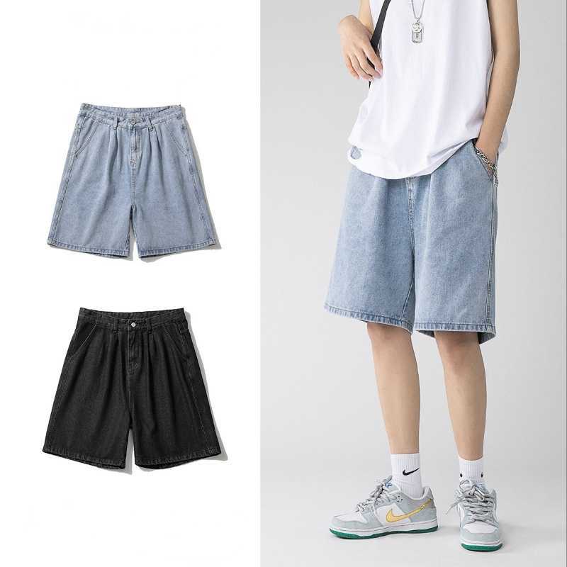 

Men's Shorts Wide Leg Denim Shorts Men Summer Thin Solid Color Casual Loose Simple Knee-length Five-point Pants Male Jeans Shorts AA230524, Blue