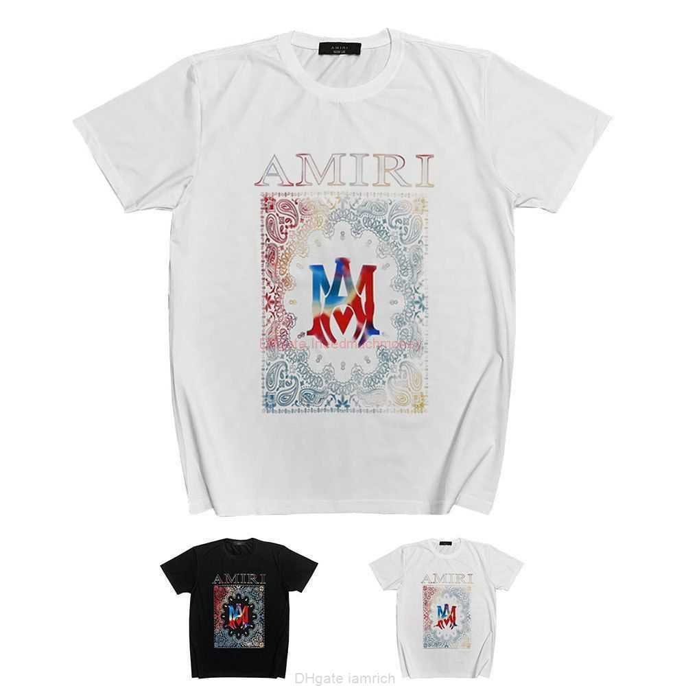 

Designer Fashion Clothing Amires Tees Am Tshirt High Edition Fashion Newus Amies Short Sleeve Colorful Pattern Letter Print Casual Hip Hop High Street Half Sleeve Ts, White