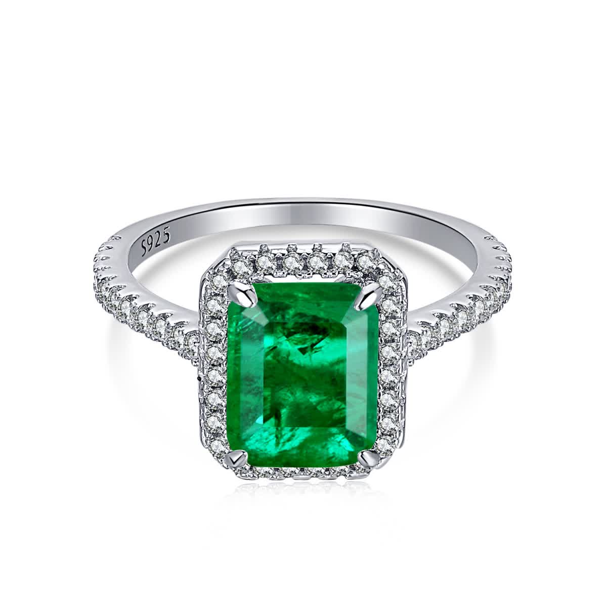 

GemKing DY120223 Luxury Women Fine Jewelry S925 Silver Rhodium Plated Diamond 5A Zirconia Emerald Paraiba Eternity Band Wedding Ring