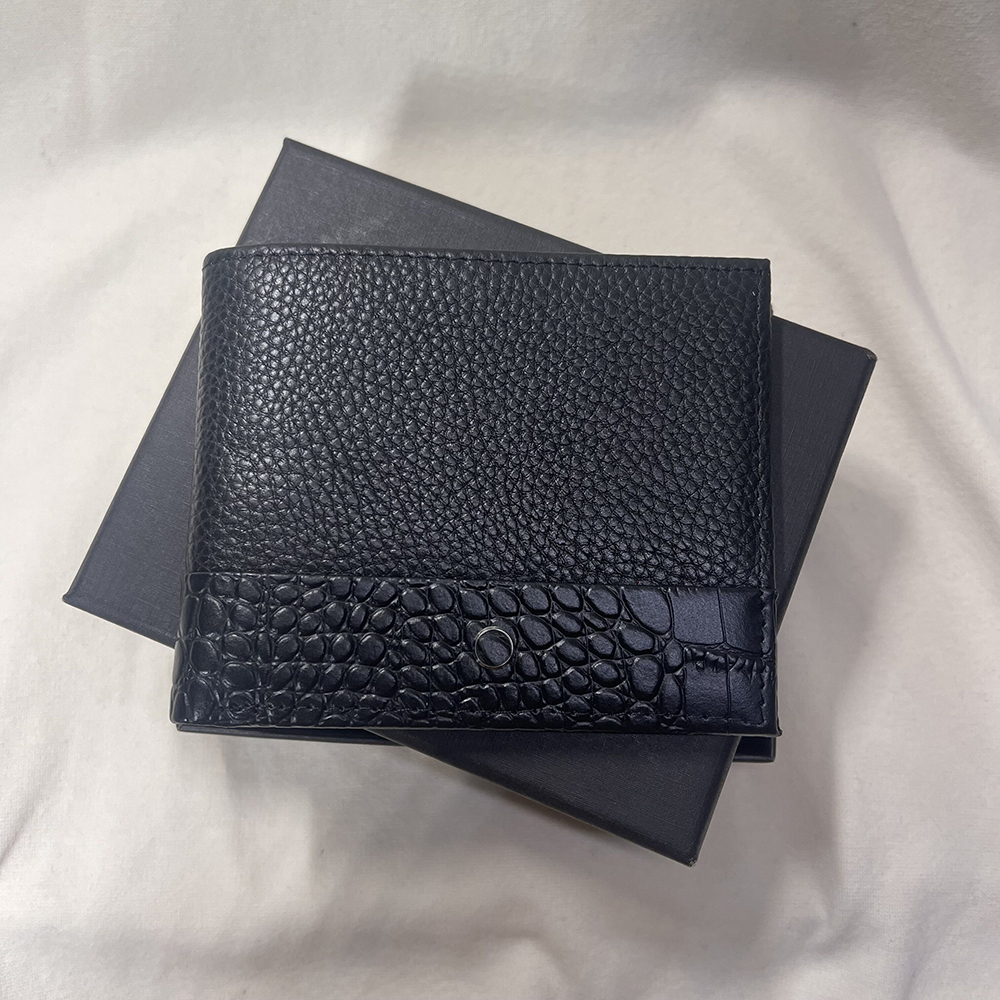 

Luxury designer bag wallets European trend crocodile leather men's purse holding card mini wallet new ladies folded credit card coin key ring card slot and box, Black with box