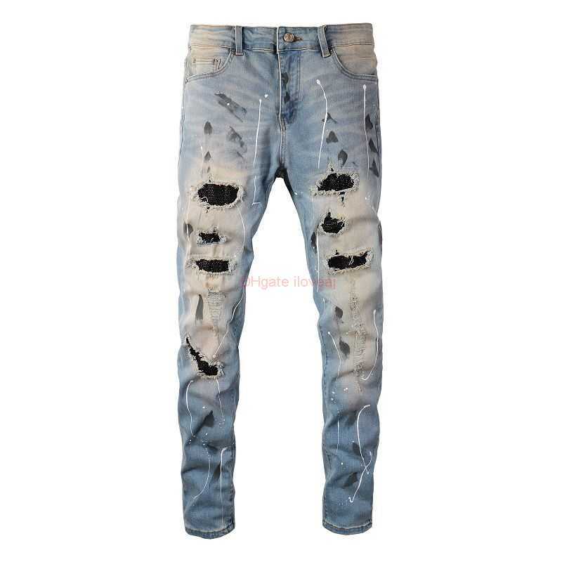 

Designer Clothing Amires Jeans Denim Pants Trendy Distressed Jeans for Men Amr Elastic Slim Fitting Leggings Washed Scraped Youth Personalized Hot Drill Amies Dist, Paragraph 1