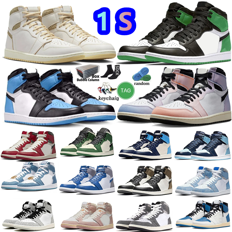 

With Box High 1 1s Men Basketball Shoes Women Skyline Mocha Lucky Green University Blue Ture UNC Washed Pink Black White Cement Mens Womens Trainers Sports Sneakers, Color-4