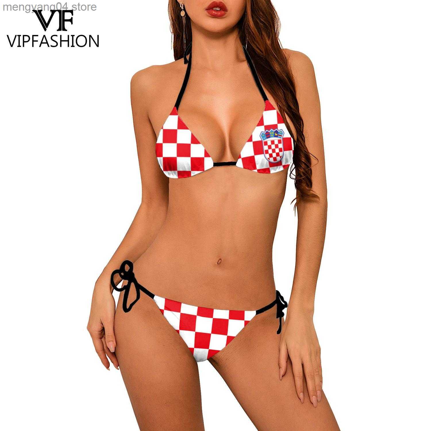 

Women' Swimwear VIP FASHION Women Swimsuit Summer Bikini Set Push Up Female Beachwear Croatia Flag Printed Bikini Bathing Suit T230524, Y03104