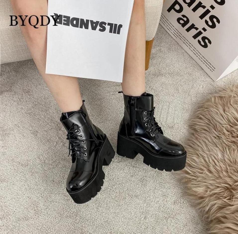 

Boots BYQDY Size 3541 Soft Leather Autumn For Girls Laceup Round Head Chunky Platform Thick Sole Working Solid Black1188450, Red