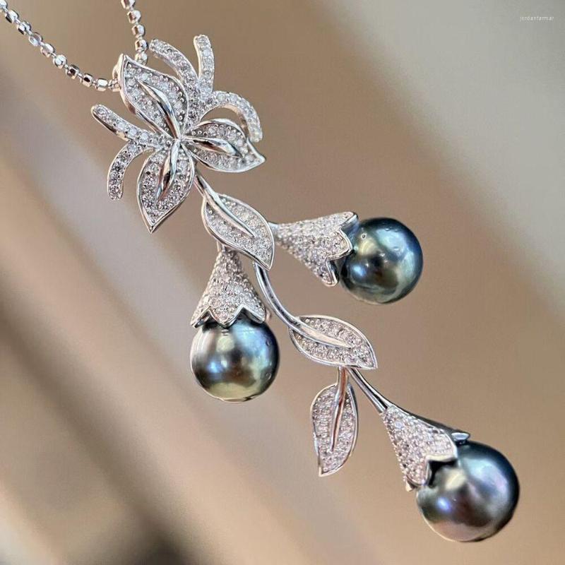 

Chains Stunning 8-9mm Tahitian Round Black Pearl Pendant 925s