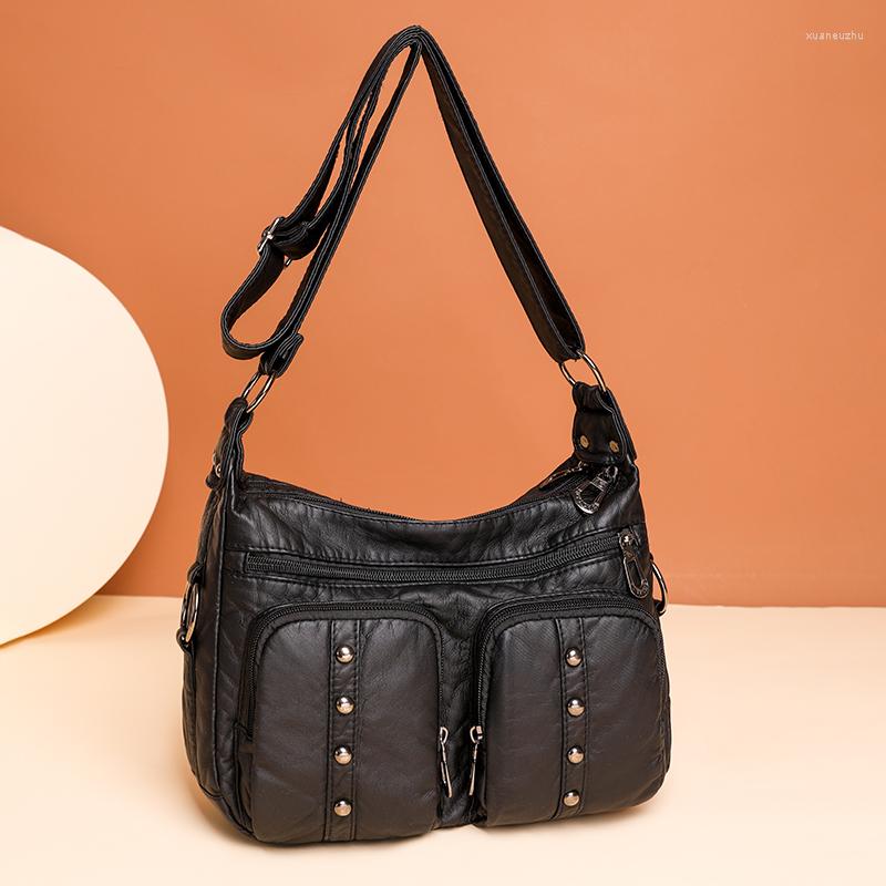 

Evening Bags Fashion All-match Solid Color Messenger Bag High Capacity Women Shoulder 2023 Quality Pu Washed Leather Female Handbag, Light brown