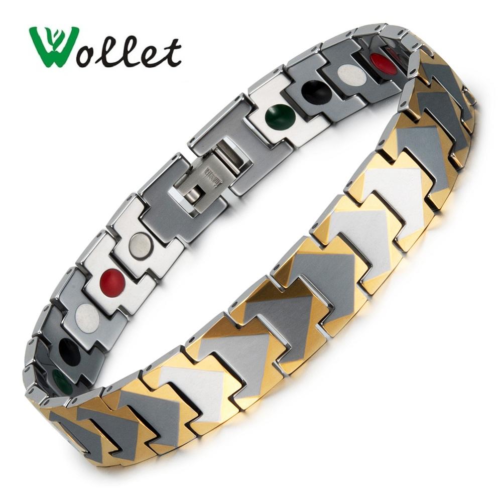 

Bangle Wollet Jewelry Mens Energy Bracelet Solid Germanium Magnetic Or Infrared Negative ion Tourmaline Gold Color Tungsten Bracelets