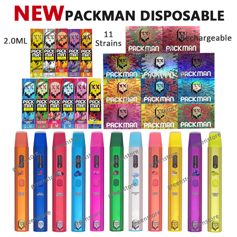 

Premium PACKMAN Disposable Vape 2.0ML Cartridge Pod 380mAh Rechargeable Battery Live Resin TreeTop Hitz Fryd Pack man Vaporizer Device