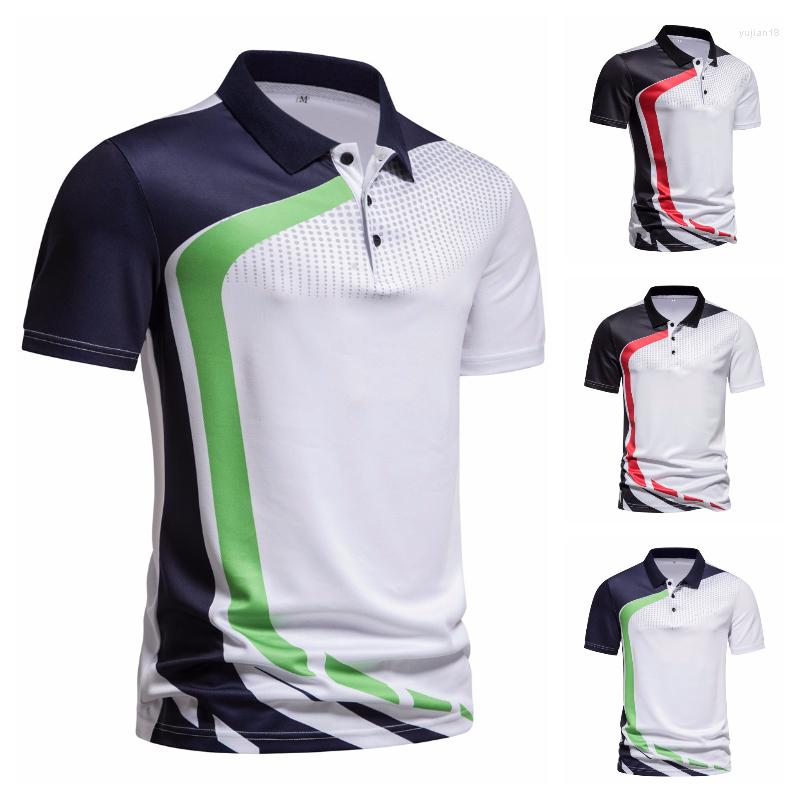 

Men's Polos Men's Fashion Summer Polo Shirt Thin Soft Print Color Block Stripe Short Sleeve Lapel T-shirt Men Clothing, Red
