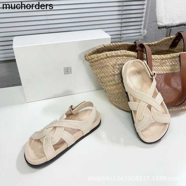

Aini thick soled Roman shoes leather cross open toe sandals women's toteme woven linen patchwork beach sandals magic, Black