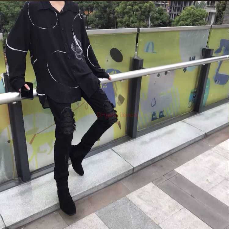 

Designer Clothing Amires Jeans Denim Pants Amies High Street Pure Black Split Leather Jeans Mx1 Boys Slp Fashion Brand Versatile Slim Pants Distressed Ripped Skinny