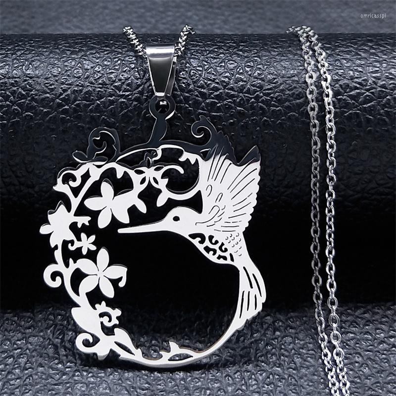 

Pendant Necklaces Flower Of Life Hummingbird Necklace Women Stainless Steel Silver Color Birds Jewelry Gift Fleur De Vie N4626S0