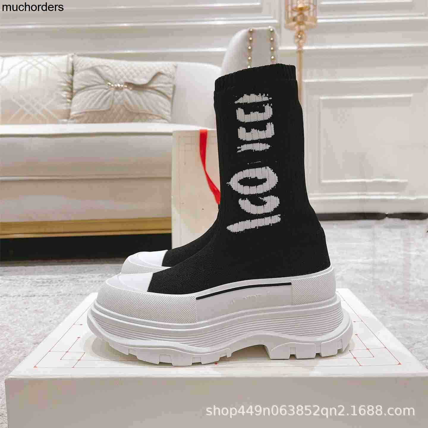 

M Family Flying Weaving High Top Socks and Boots 2023 Early Spring New Knitted Thread Thick Sole Elevated Slim Legs Women's Shoe, Gray