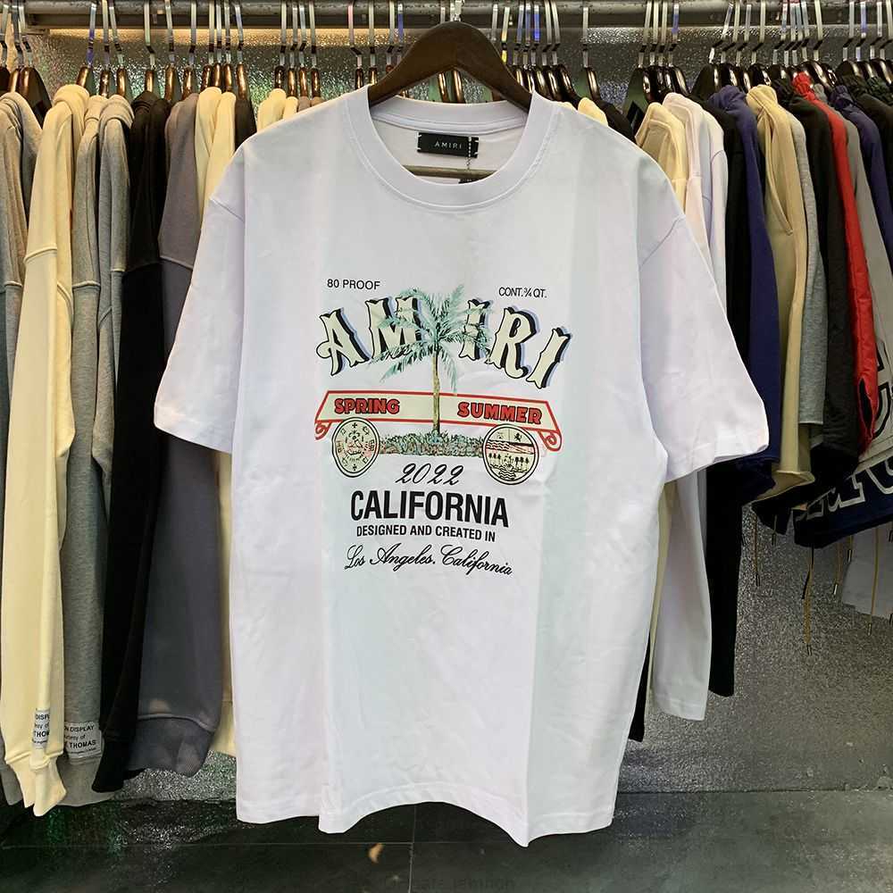 

Designer Fashion Clothing Amires Tees Am Tshirt Amies Los Angeles 2022 Spring Summer New Coconut Beach Casual Pattern Cotton Short Sleeve Tshirt for Men Women Luxury, White 911