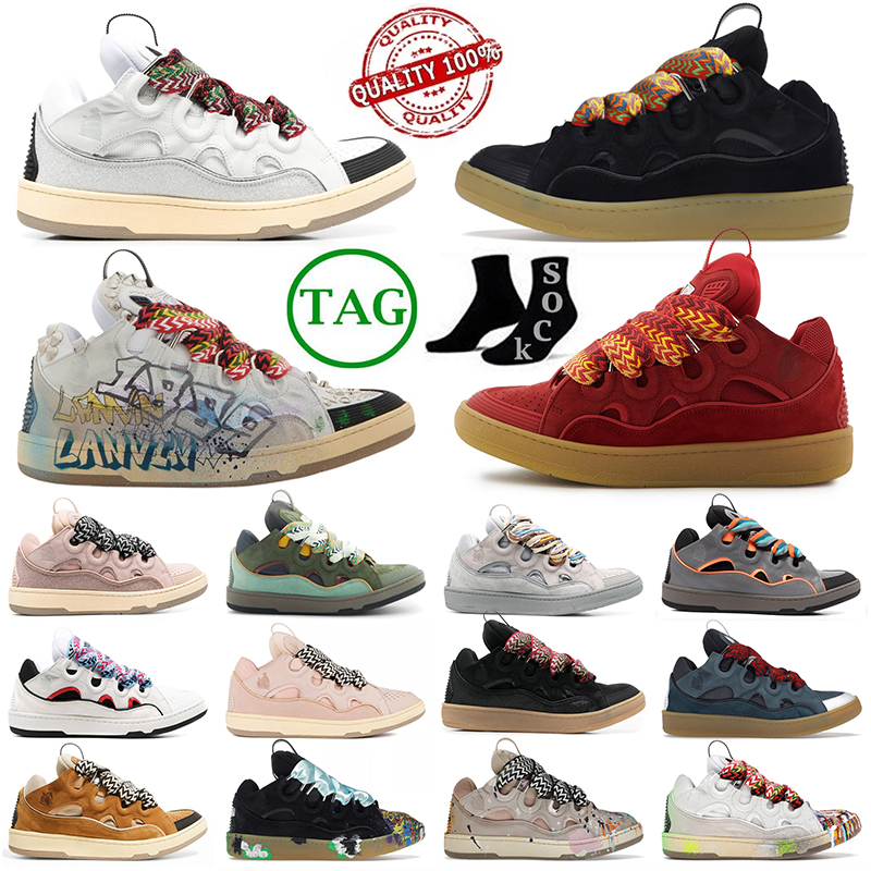 

Luxury Lanvins Dress Shoes Designer Leather Curb Sneakers Pairs Men Women Lace-up Extraordinary Trainers Calfskin Rubber Nappa Platformsole Outdoor Classic Shoe