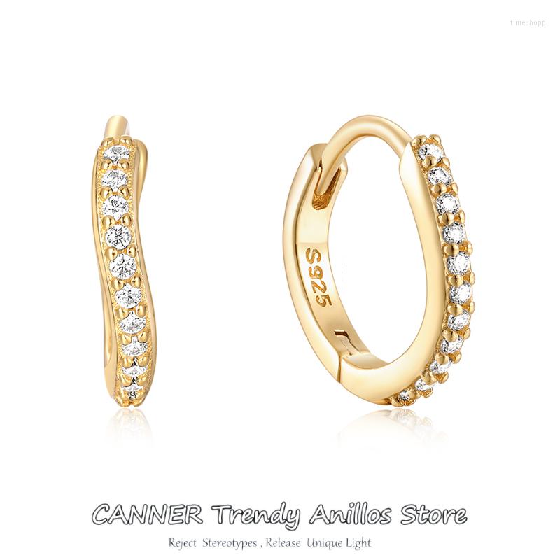

Hoop Earrings CANNER D Color Moissanite Loop Earring Real Plata 925 Sterling Sliver Wave For Women Sparkling Round Jewel