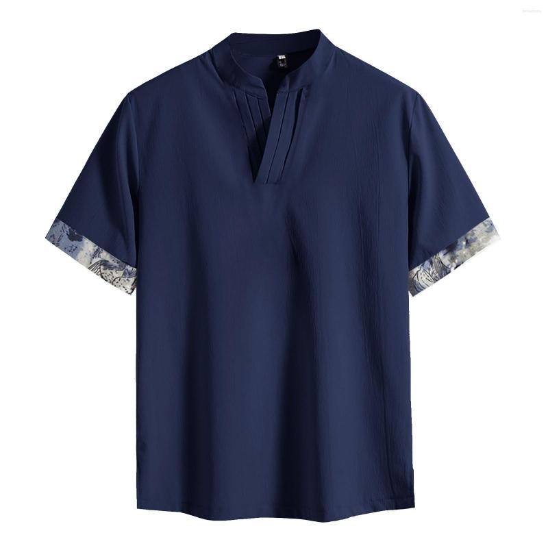 

Men's Casual Shirts Men V Neck T Colla Shirt Men'S Fashion Spring And Summer Short Sleeved Stand Up Collar Top For, Black