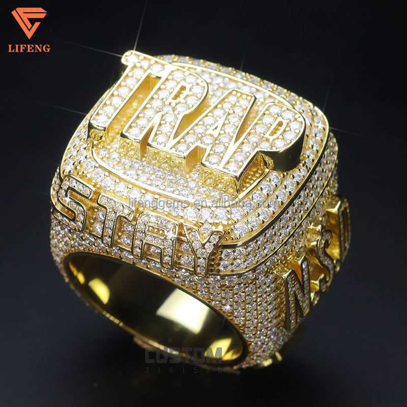 

Customization hiphop full iced out VVS D moissanite diamond rings Pass the diamond test 925 silver ring gold plated letter ring