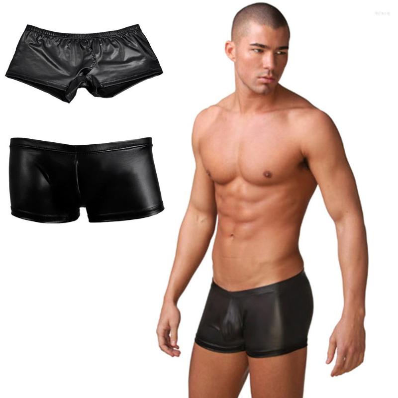 

Men' Swimwear Sexy Men Faux Leather Wet Look Tight Boxer Briefs Cool Underwear  M L Black