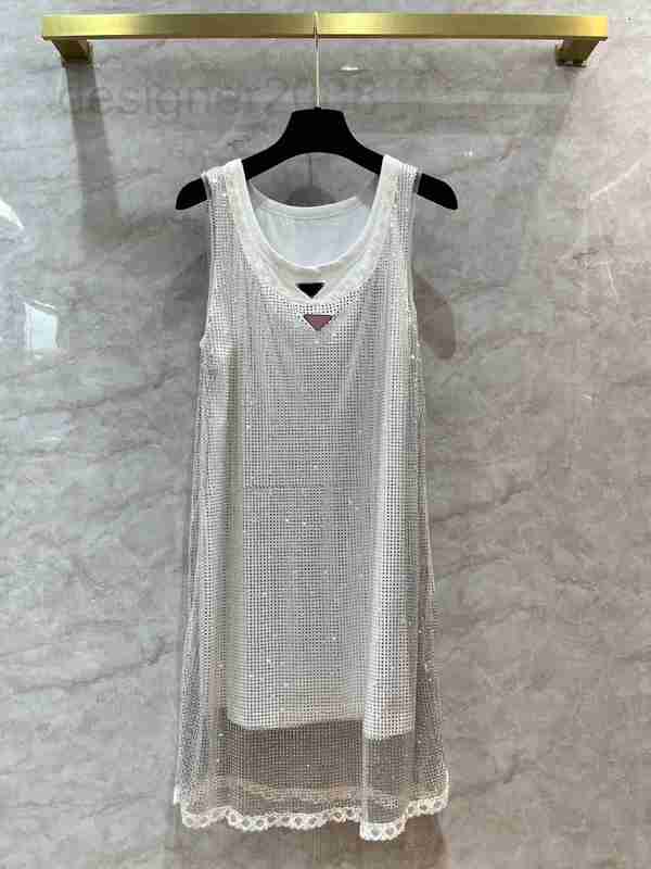

Street Style Dresses designer Silver Sky Star Hot Diamond Vest Dress Triangle Sleeveless Lace Edge Two Piece Sling UH44