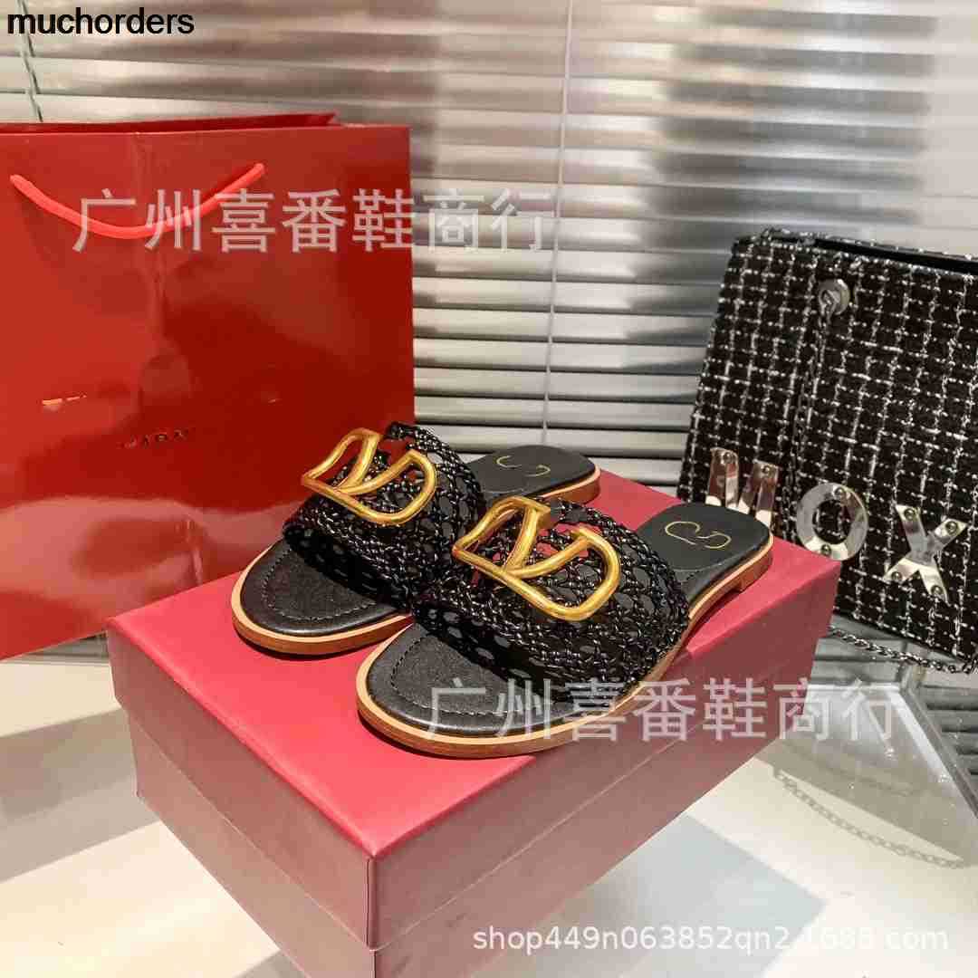 

V-buckle hollowed out woven flat bottom flip flops Spring Summer 2023 Home Outwear Fashion Women's Shoes Sandals, Black