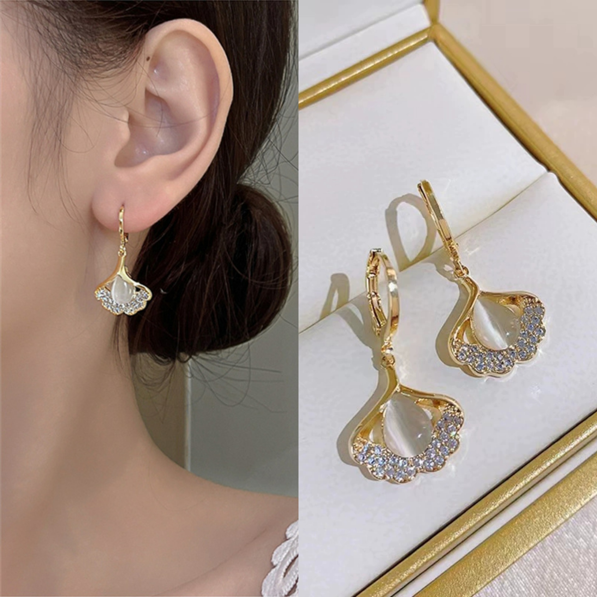 

2023 New Design Sense Opals Pendant Earrings For Women Exquisite Zircon Flower Metal Earring Girls Party Luxury Unusual Jewelry