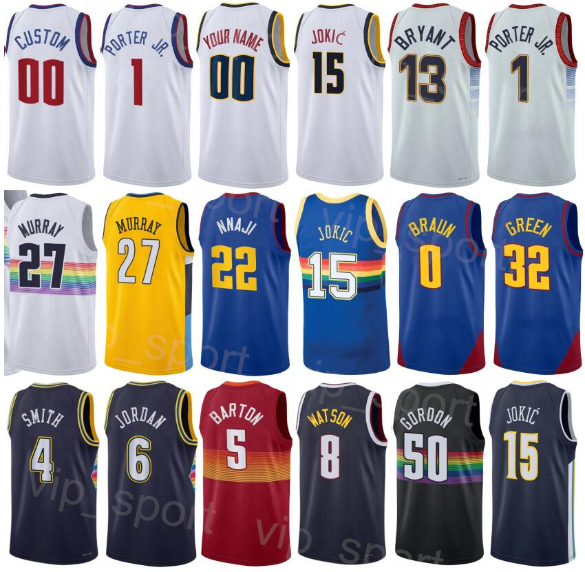 

Printed Finals Basketball Jeff Green Jersey 32 Christian Braun 0 Zeke Nnaji 22 Ish Smith 4 Peyton Watson 8 Vlatko Cancar 31 Reggie Jackson 7 Association Man Youth, Black