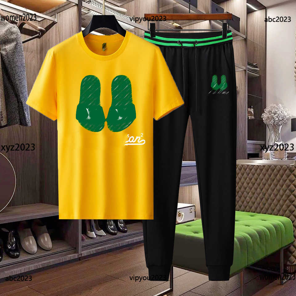 

man tracksuits fashion Slipper pattern print Casual suit Size -3XL 2pcs Round neck short sleeved T-shirt and Lace up pants, #1