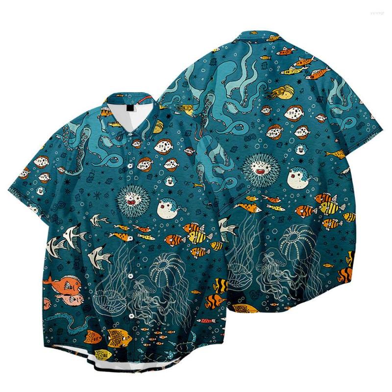 

Men's Casual Shirts Summer Men Short Sleeve Cute Cartoon Printed Shirt Blouse Hawaiian Male Tops Turn-down-collar, Style 5
