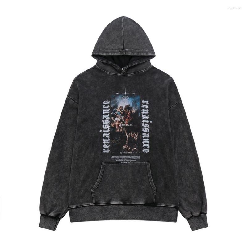 

Men' Hoodies Letter People Graphic Print Pullover Gothic Men' Retro Hoodie Autumn Casual Oversized Washed Black Colour Fashion